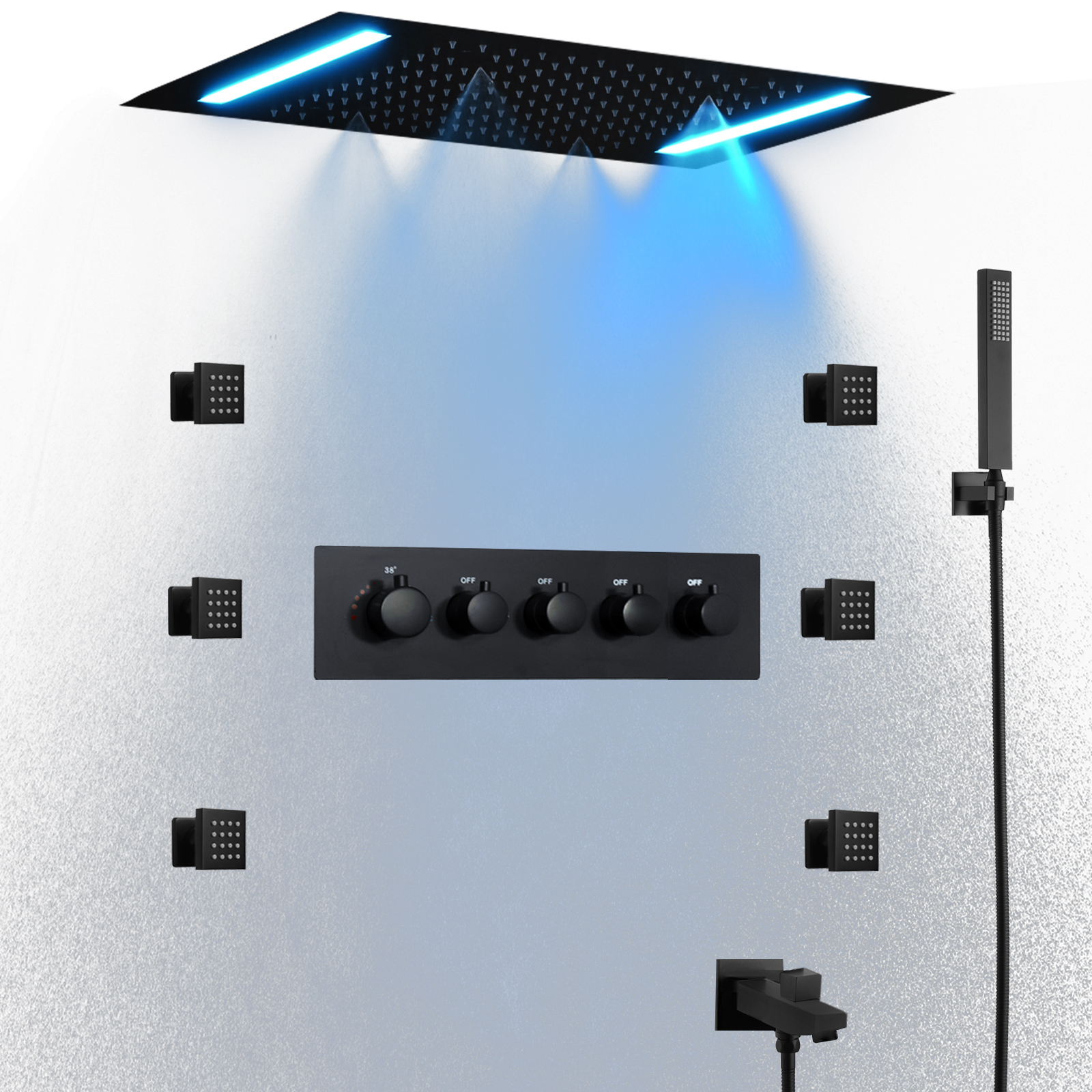 50x36cm preto fosco sistema de chuveiro de temperatura constante terno banheiro LED sistema de chuveiro multifuncional