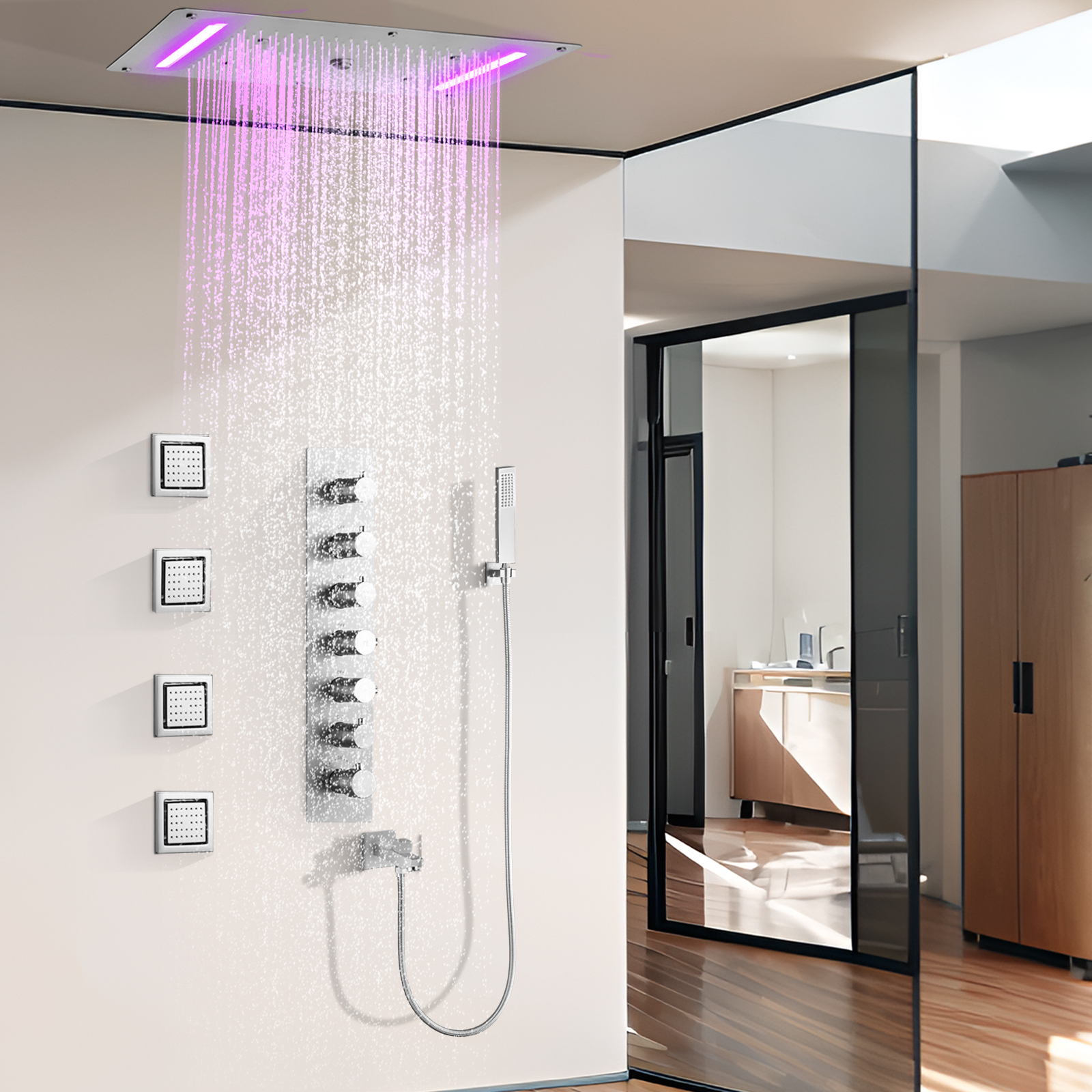 Ritting níquel temperatura constante cabeça de chuveiro enxaguar o banheiro moderno escuro chuvas led painel chuveiro atomizador spa