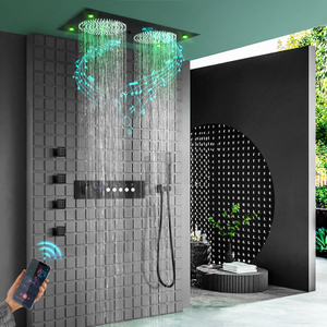 Conjunto de sistema de chuveiro preto mattic, 24,5x12,5 polegadas, banheiro, led, água da chuva, cabeça de chuveiro, latão e luxuoso, pulverizador de torneira de água quente