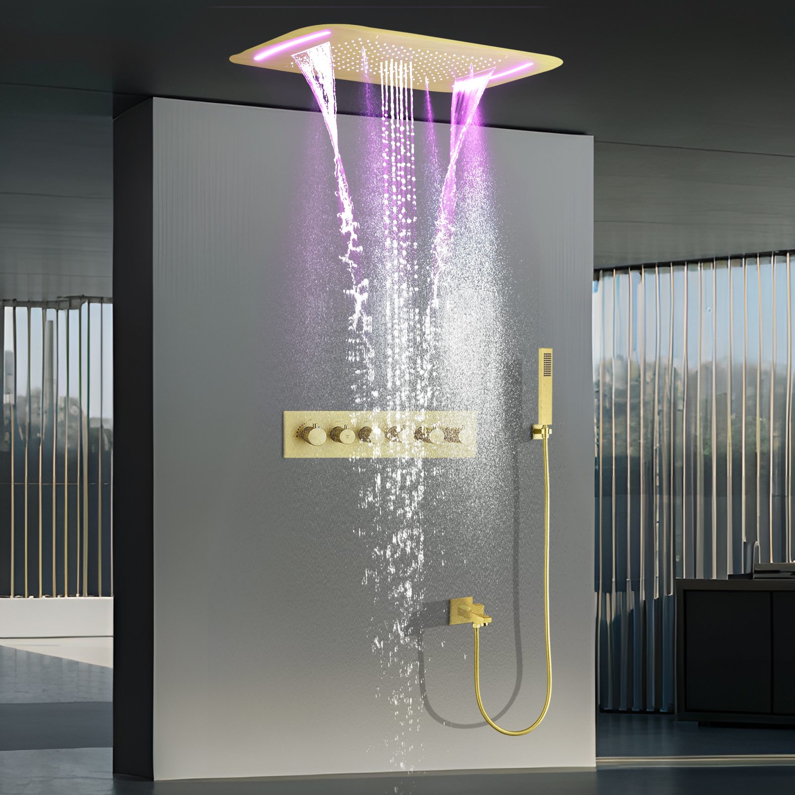 Conjunto de sistema de chuveiro darkweight, termostato led, banheiro, banheira, chuveiro, spray, sistema de cabeça de chuveiro, spa