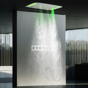 Níquel escovado 71x43cm LED Chuveiro de temperatura constante Cabeça de dragão Kit de sistema de chuveiro de pilar de chuva de teto