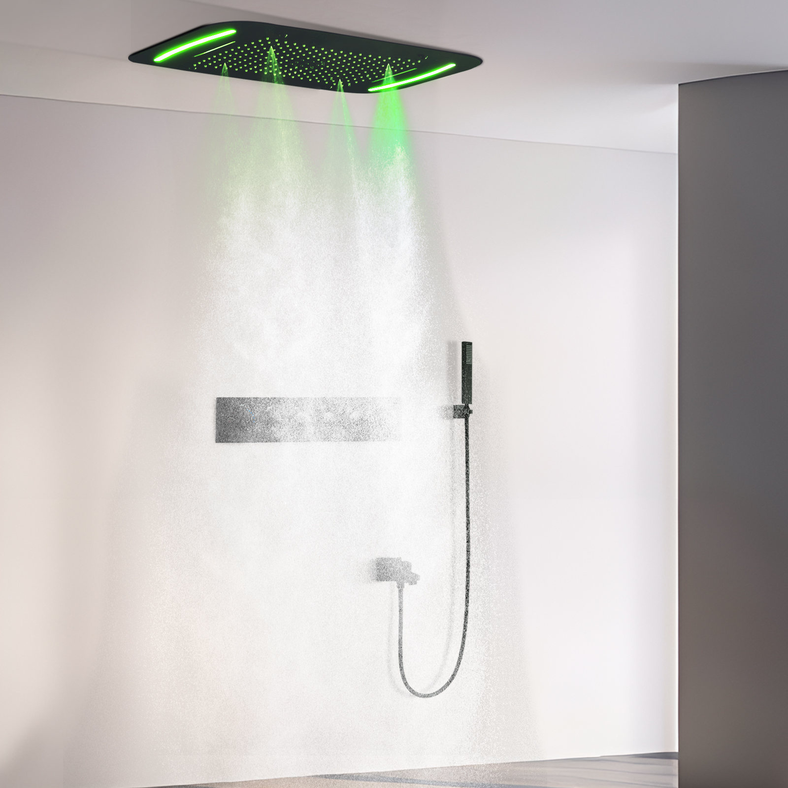 Conjunto de sistema de chuveiro LED preto de 71x43cm com teto grande massagem temperatura constante cachoeira cabeça de chuveiro de água de chuva torneira misturadora