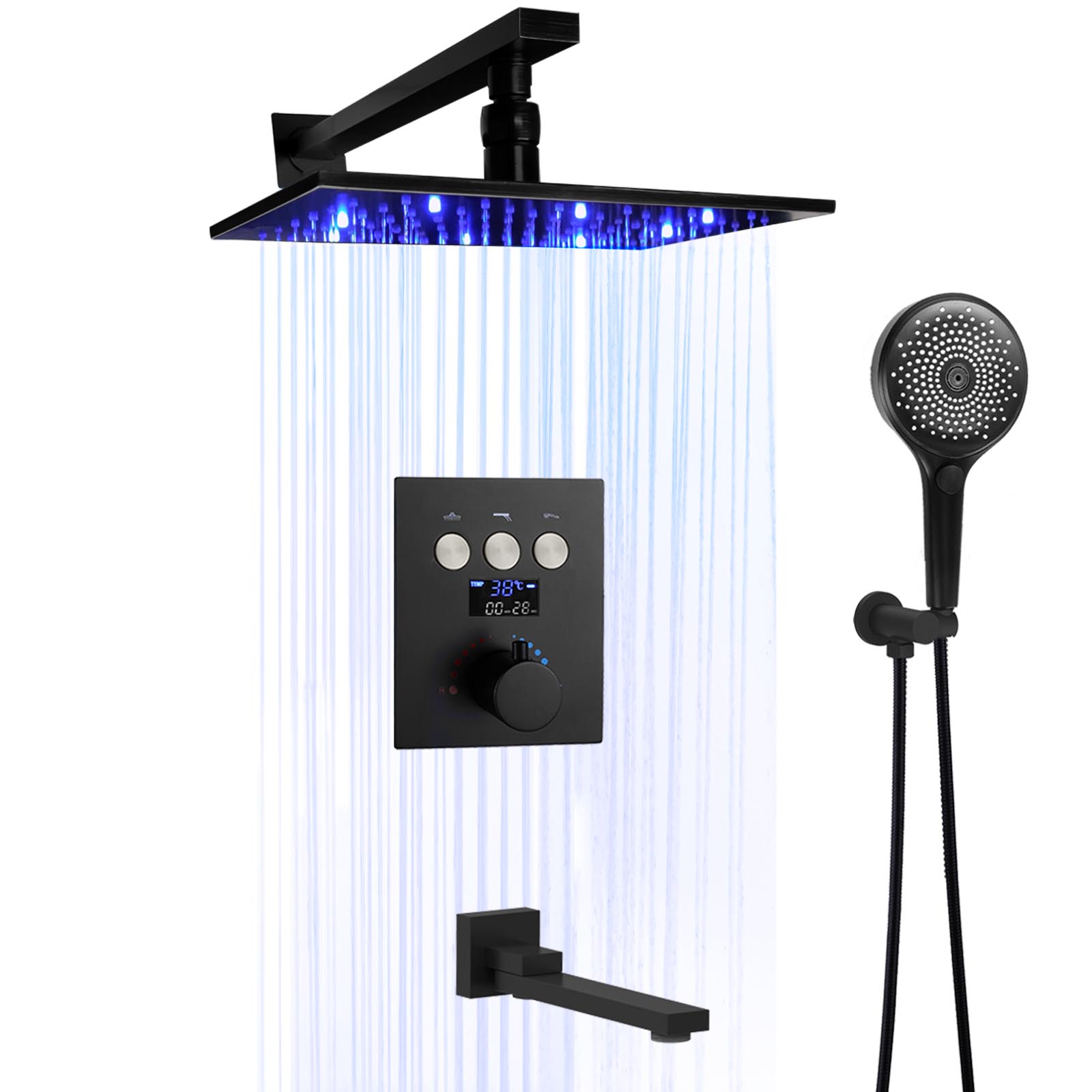 Atacado sistema de chuveiro LED montado na parede cabeça de chuveiro preto conjunto de cabeça de chuveiro