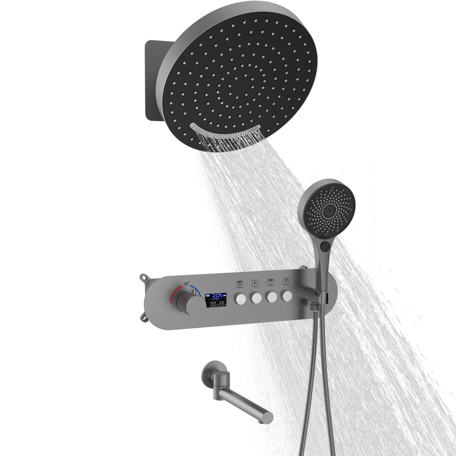 Painel de chuveiro de parede para banheiro, sistema de chuveiro de bronze, número mostrado, kit de chuveiro de 4 funções
