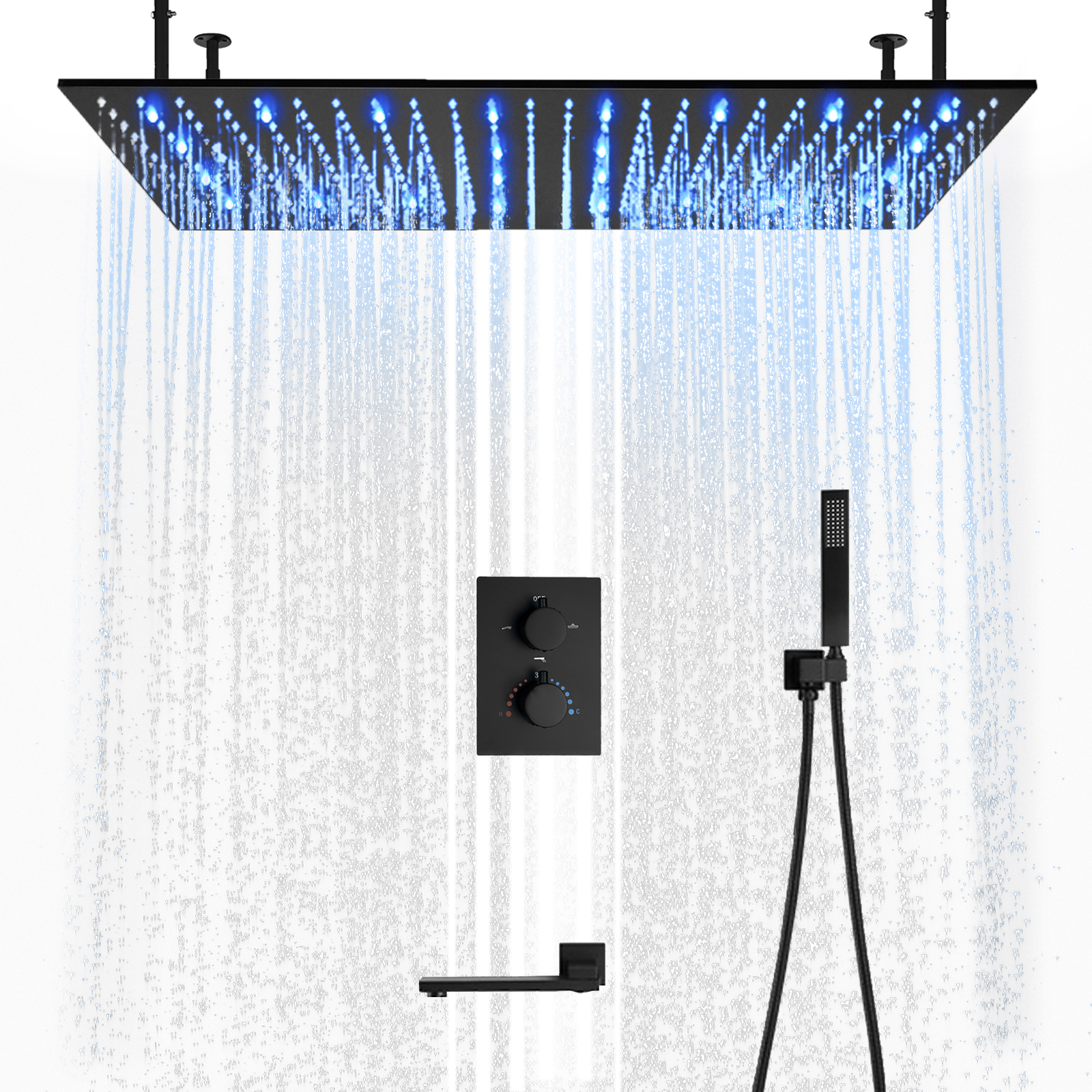 Moderno preto fosco torneira de água temperatura constante chuveiro misturador kit botão interruptor fora do sistema chuveiro água