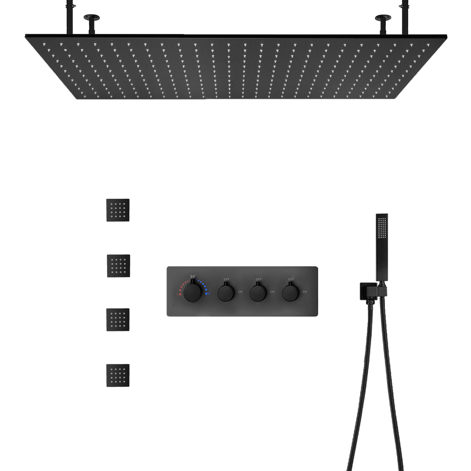 100x50cm preto fosco kit de combinação de chuveiro de temperatura constante montado na parede LED sistema de chuveiro