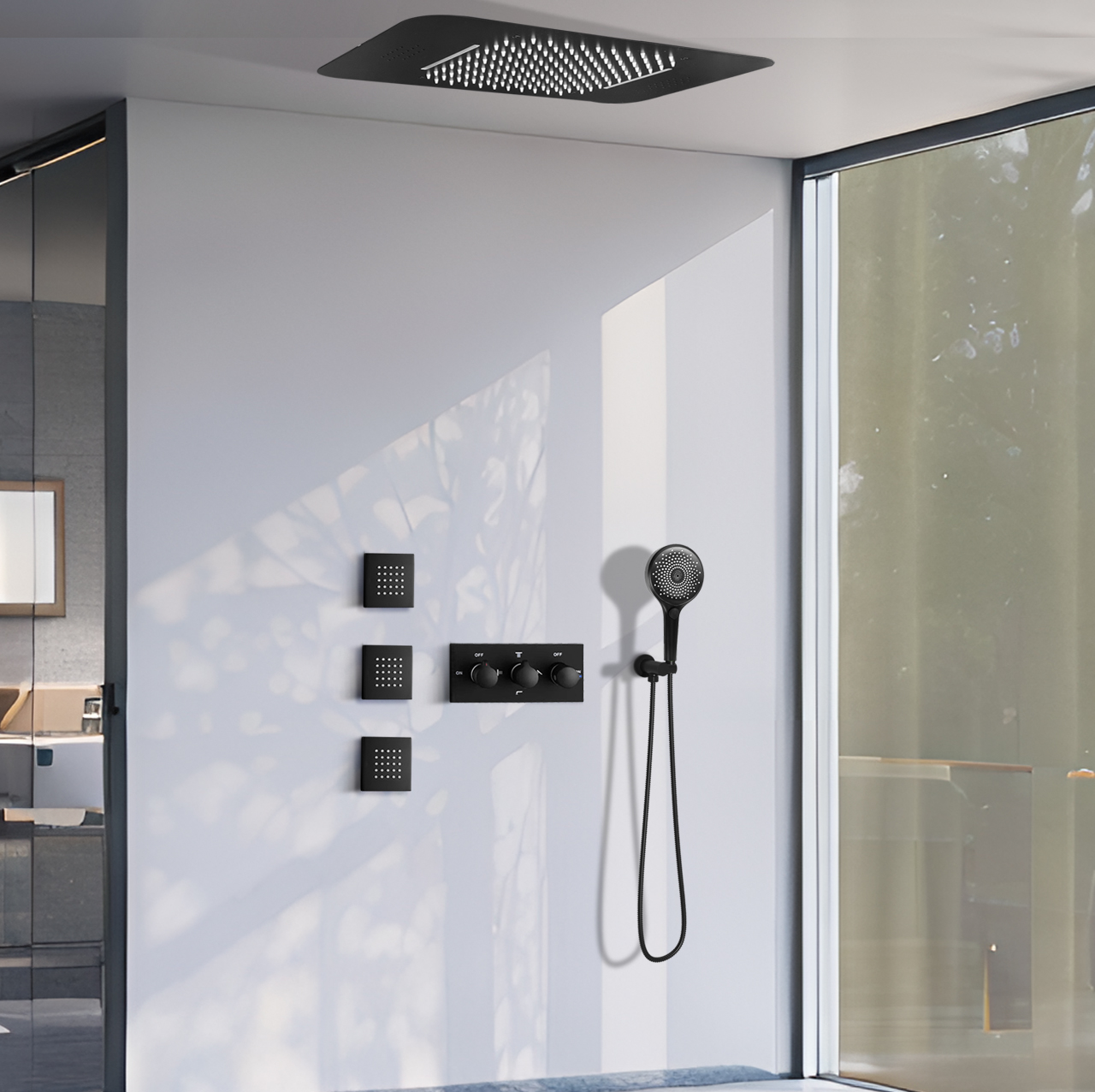 conjunto de chuveiro preto