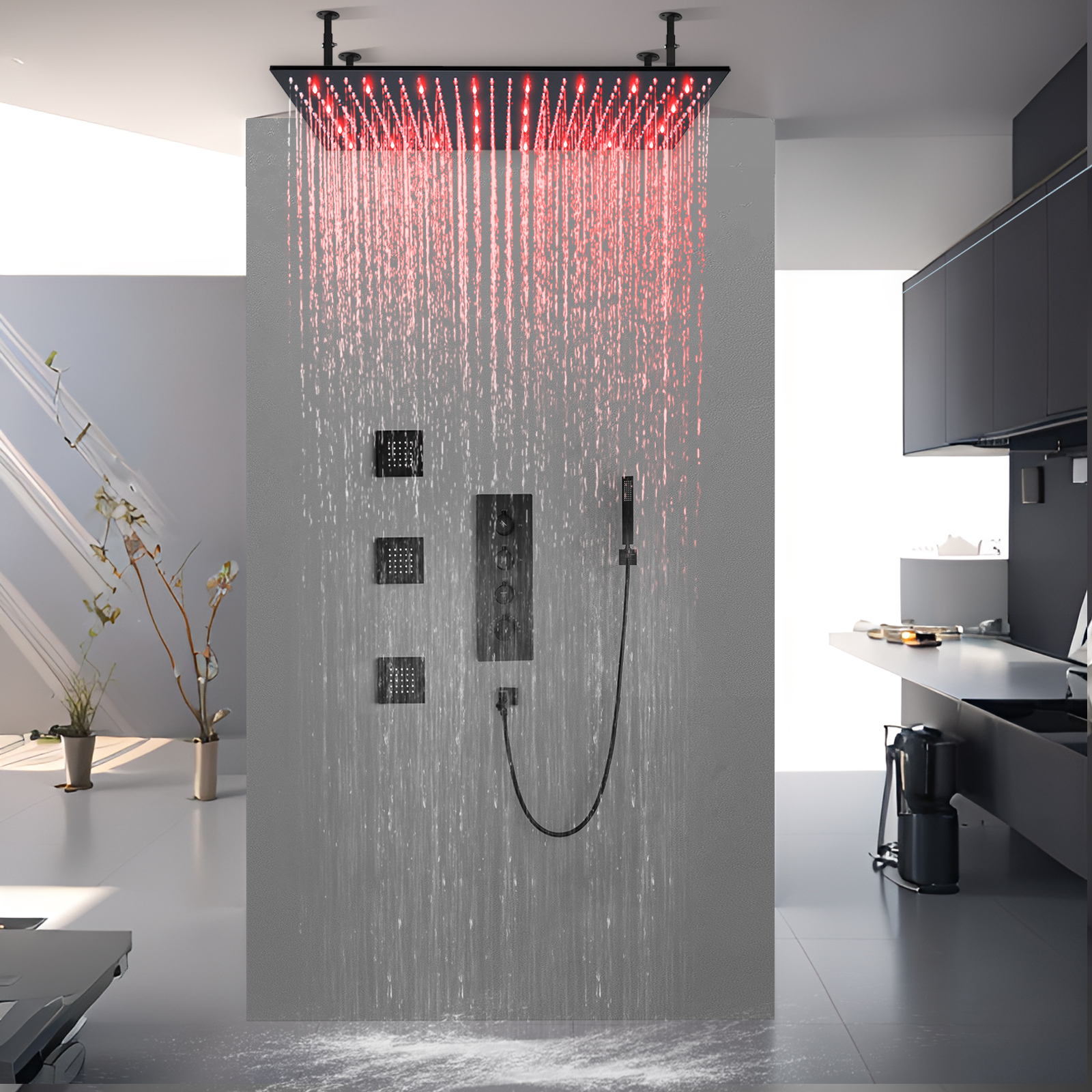 100x50cm teto do banheiro grande torneira de água led sistema chuveiro pulverização massagem banda para colocar água