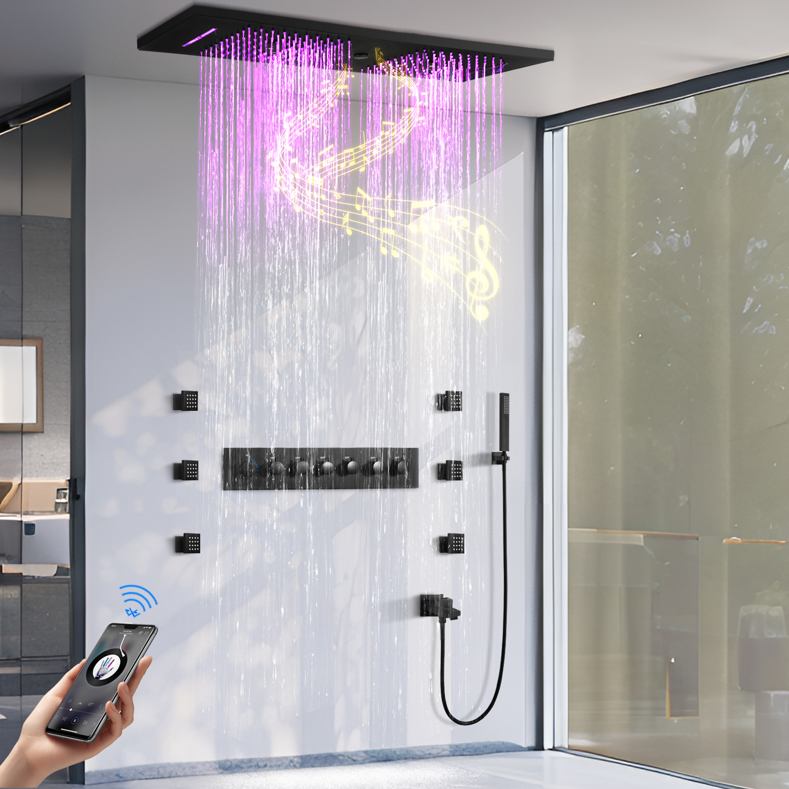 Chuvas do banheiro cachoeira led temperatura constante chuveiro torneira de água com chuveiro jato e função música chuveiro