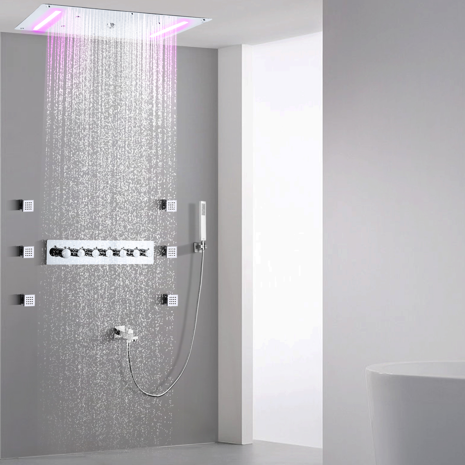 70x38 cm cromo polido led luxo banho chuveiro misturador cachoeira painel de chuva massagem conjunto chuveiro