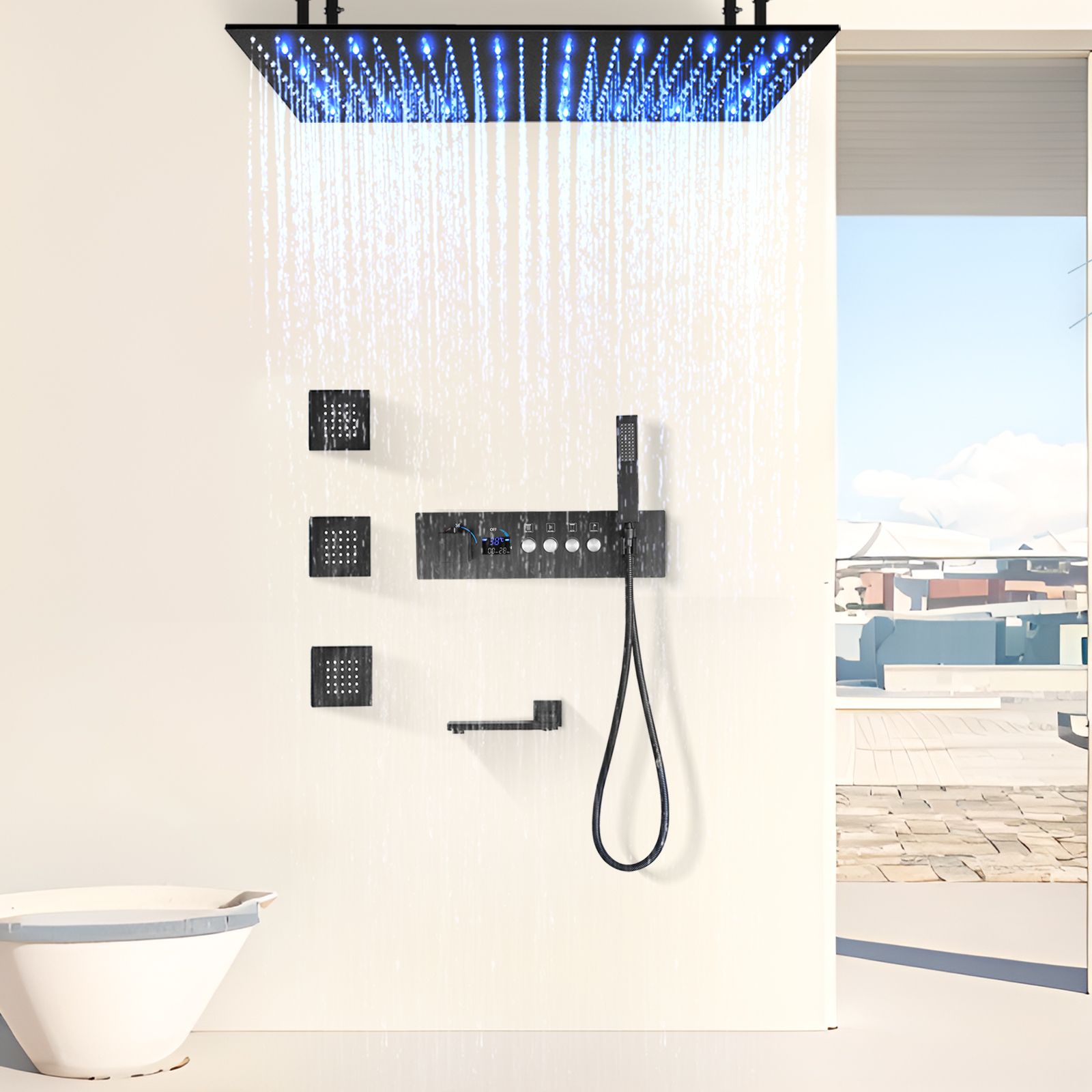 Interruptor de fluxo de água válvula de chuveiro de temperatura constante pequeno teto chuva floresta kit torneira de água com chuveiro de mão