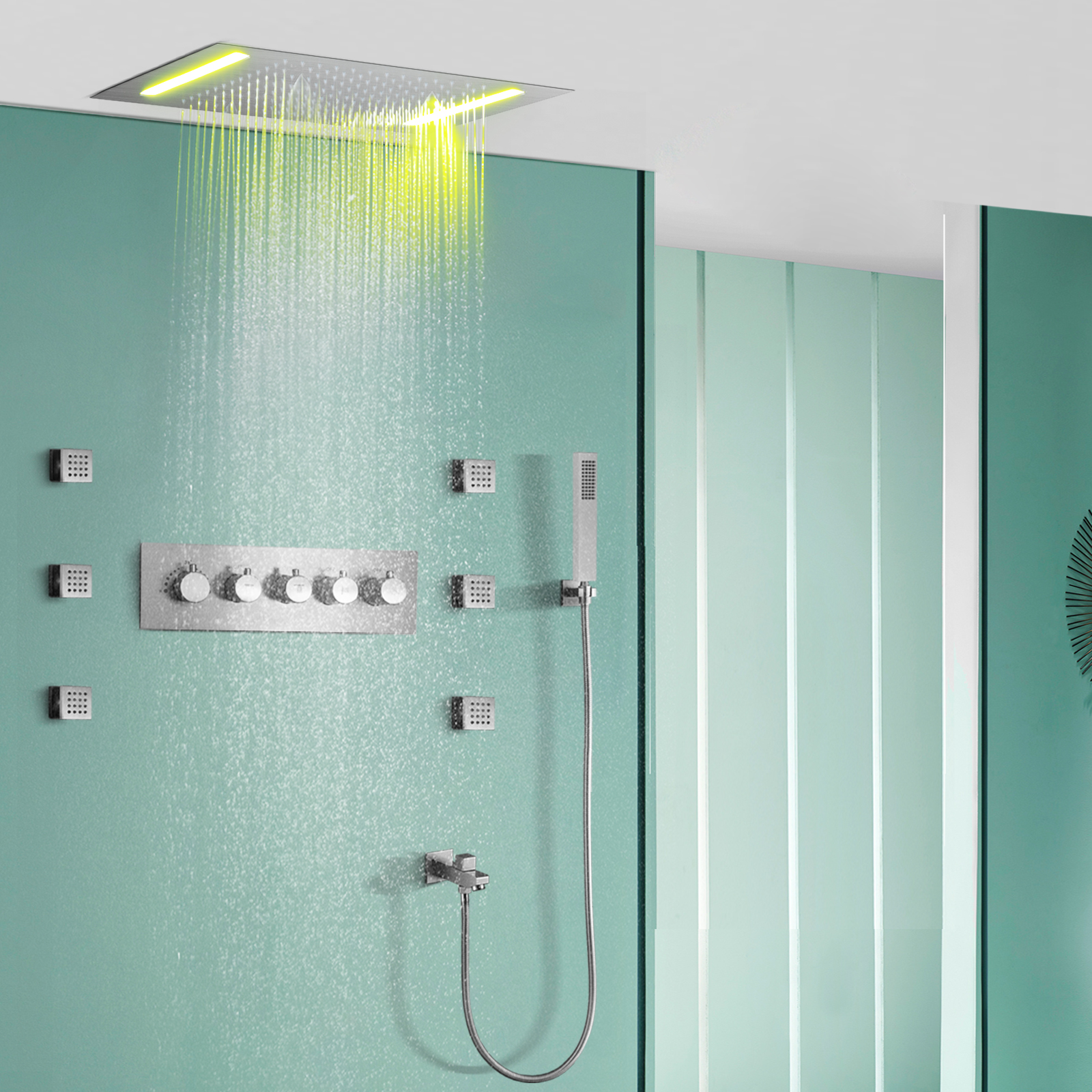 Chuveiro de chuva escondido banho chuveiro temperatura temperatura massagem chuveiro 20x14 polegadas grande sistema de levantamento de banho