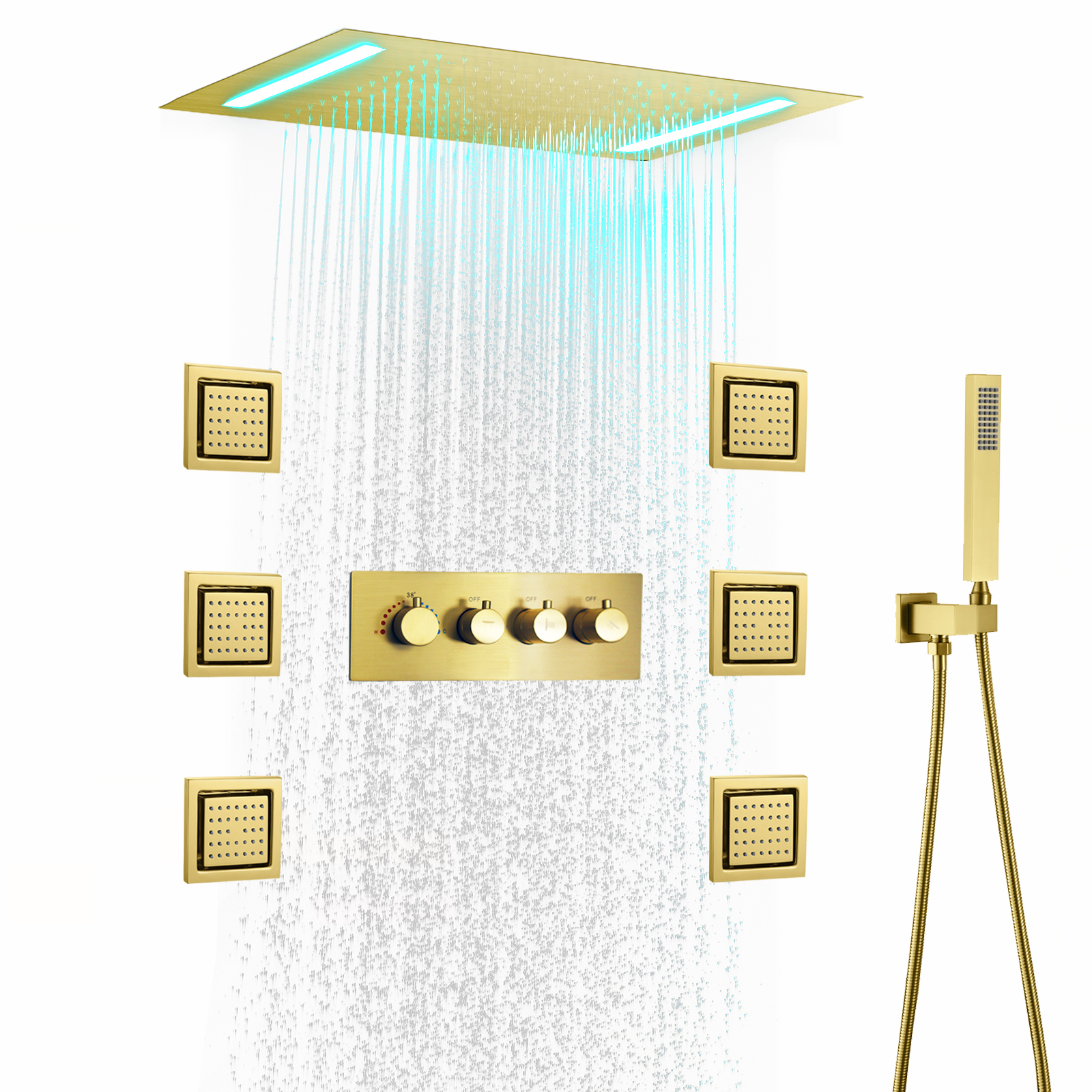 Banheira do banheiro chuveiro led grande bronze bronze fixado na parede chuveiro de chuva escondido temperatura híbrido misturado misturador conjunto