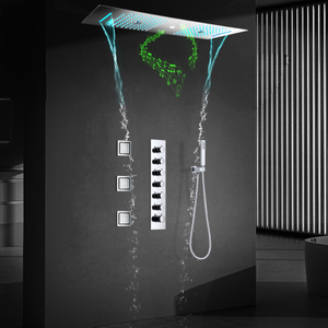 Cabeça de chuveiro polida cromada com led, bico de torneira de chuva, conjunto de torneira termostática para banheiro embutido no teto