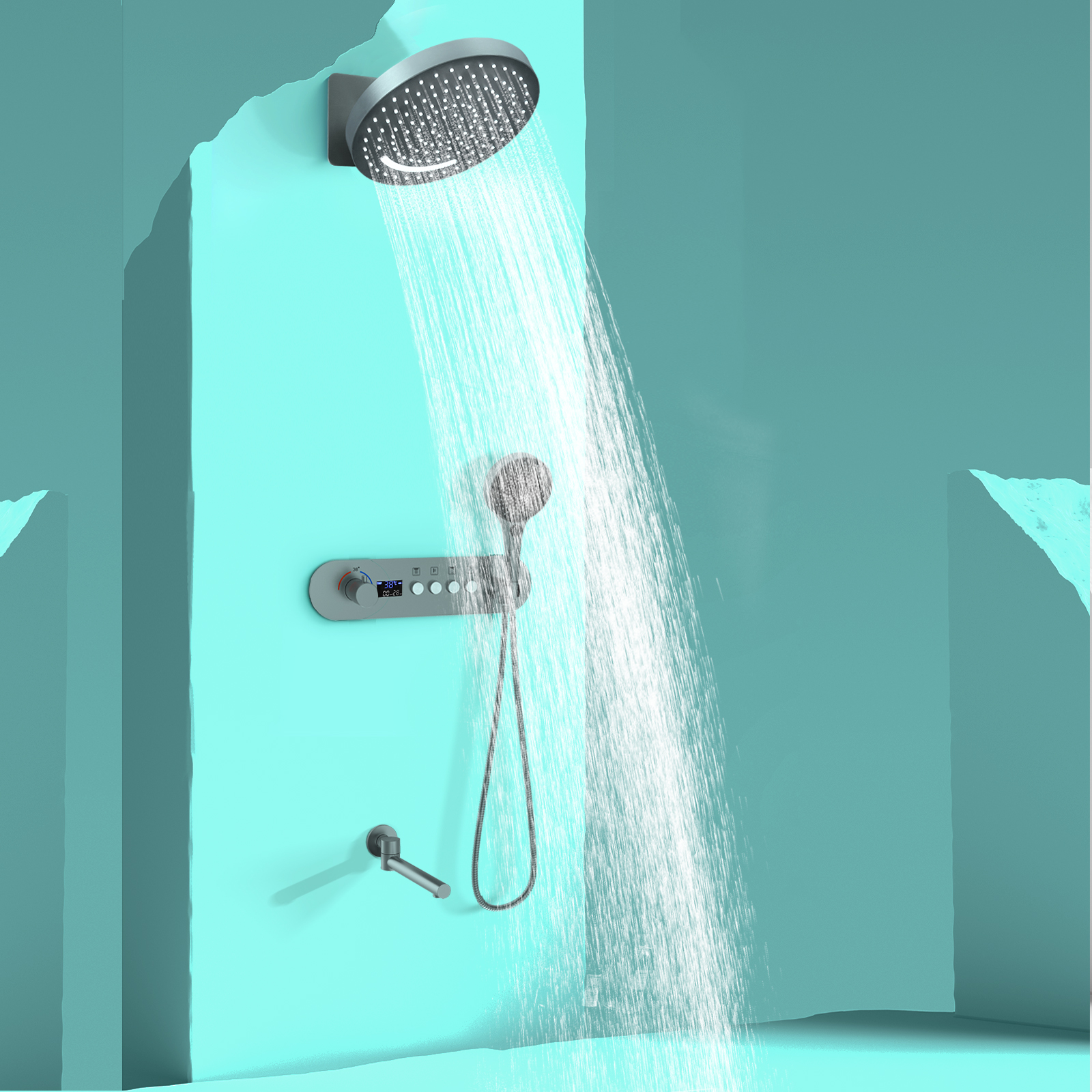 Painel de chuveiro de parede para banheiro, sistema de chuveiro de bronze, número mostrado, kit de chuveiro de 4 funções