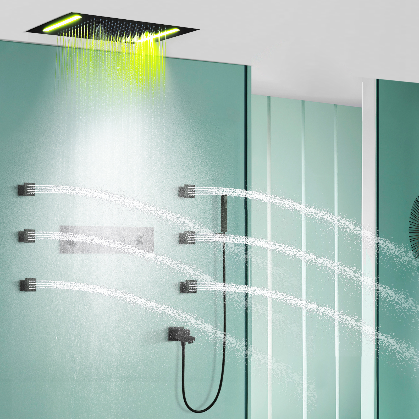 50x36cm preto fosco sistema de chuveiro de temperatura constante terno banheiro LED sistema de chuveiro multifuncional