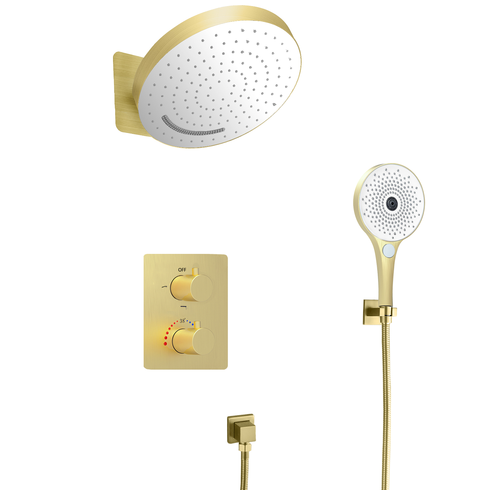 Cabeça de chuveiro circular de 12 polegadas, 3 funções, temperatura constante, tração de seda, sistema de chuveiro de chuva, multifuncional, portátil