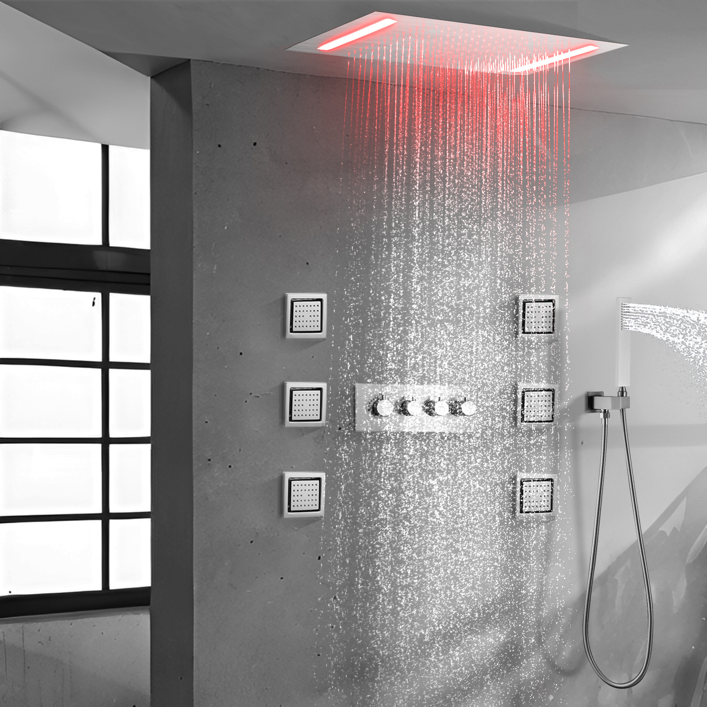 Banheira do banheiro chuveiro led grande bronze bronze fixado na parede chuveiro de chuva escondido temperatura híbrido misturado misturador conjunto