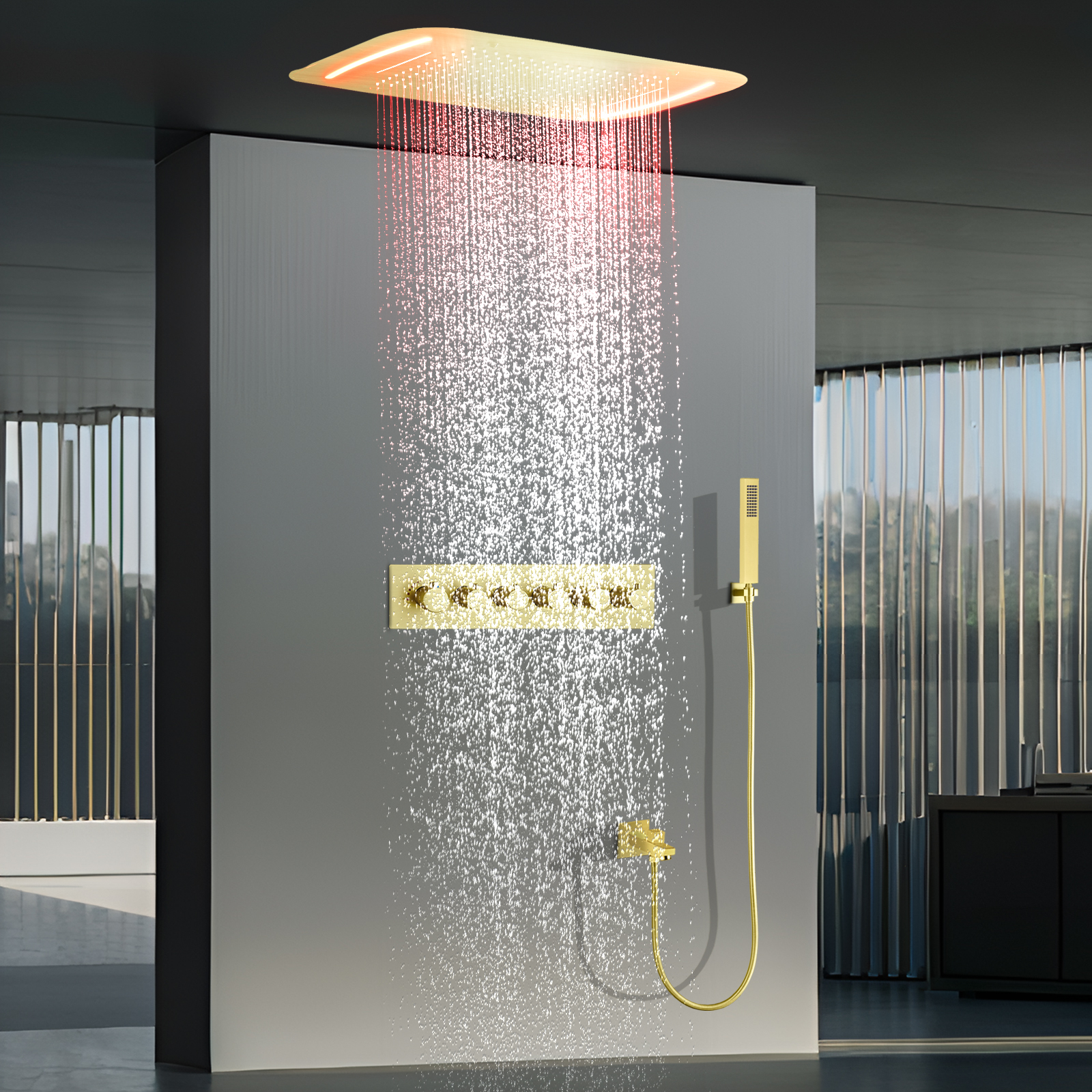 Conjunto de sistema de chuveiro darkweight, termostato led, banheiro, banheira, chuveiro, spray, sistema de cabeça de chuveiro, spa