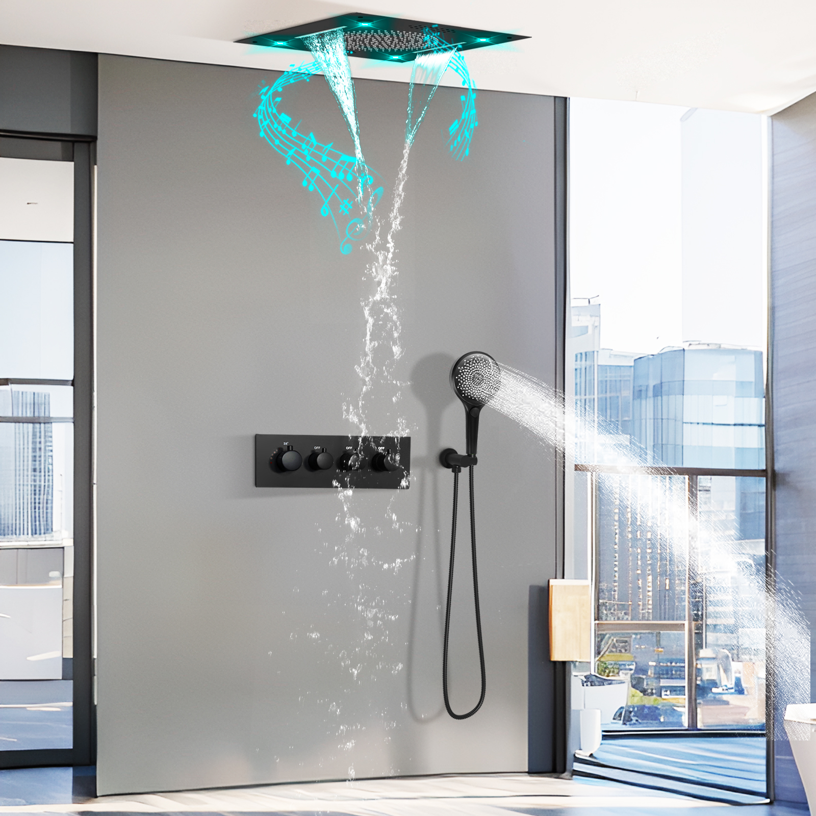 Painel de chuveiro de temperatura constante, sistema de chuva de dupla função, alça de chuveiro multifuncional, kit de torneira pulverizador portátil