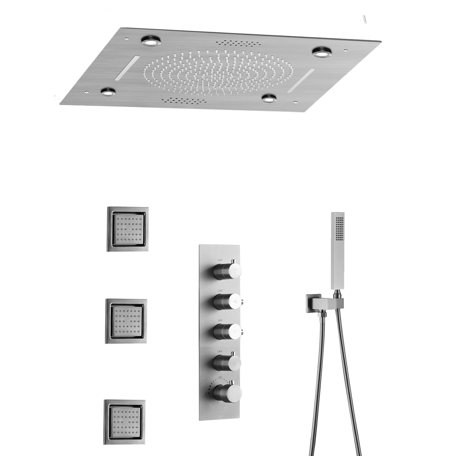 Conjunto de chuveiro termostático escovado, torneira de cobre, bico de massagem oculto para banheiro