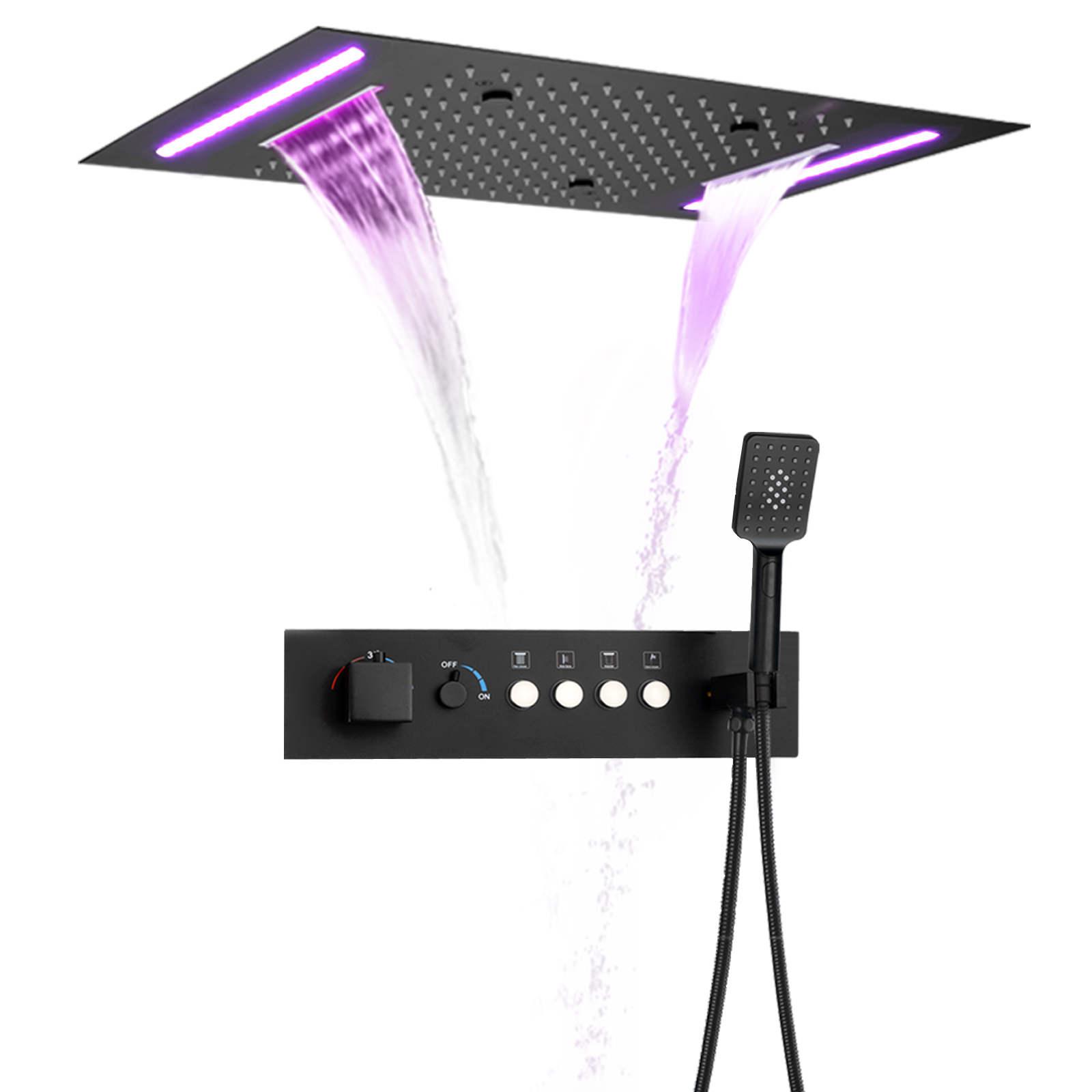 Conjunto de chuveiro montado na parede, 50x36cm, preto fosco, botão de temperatura constante com alavanca de controle de fluxo, sistema de chuveiro, banheira, chuva