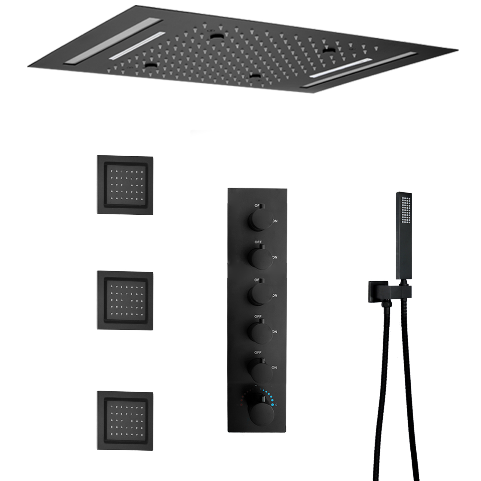 Conjunto de torneira multifuncional com sistema de chuveiro de temperatura constante de latão, conjunto de chuveiro de água de chuva oculto com bico portátil