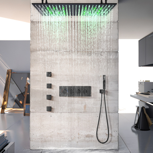 100x50cm preto fosco kit de combinação de chuveiro de temperatura constante montado na parede LED sistema de chuveiro