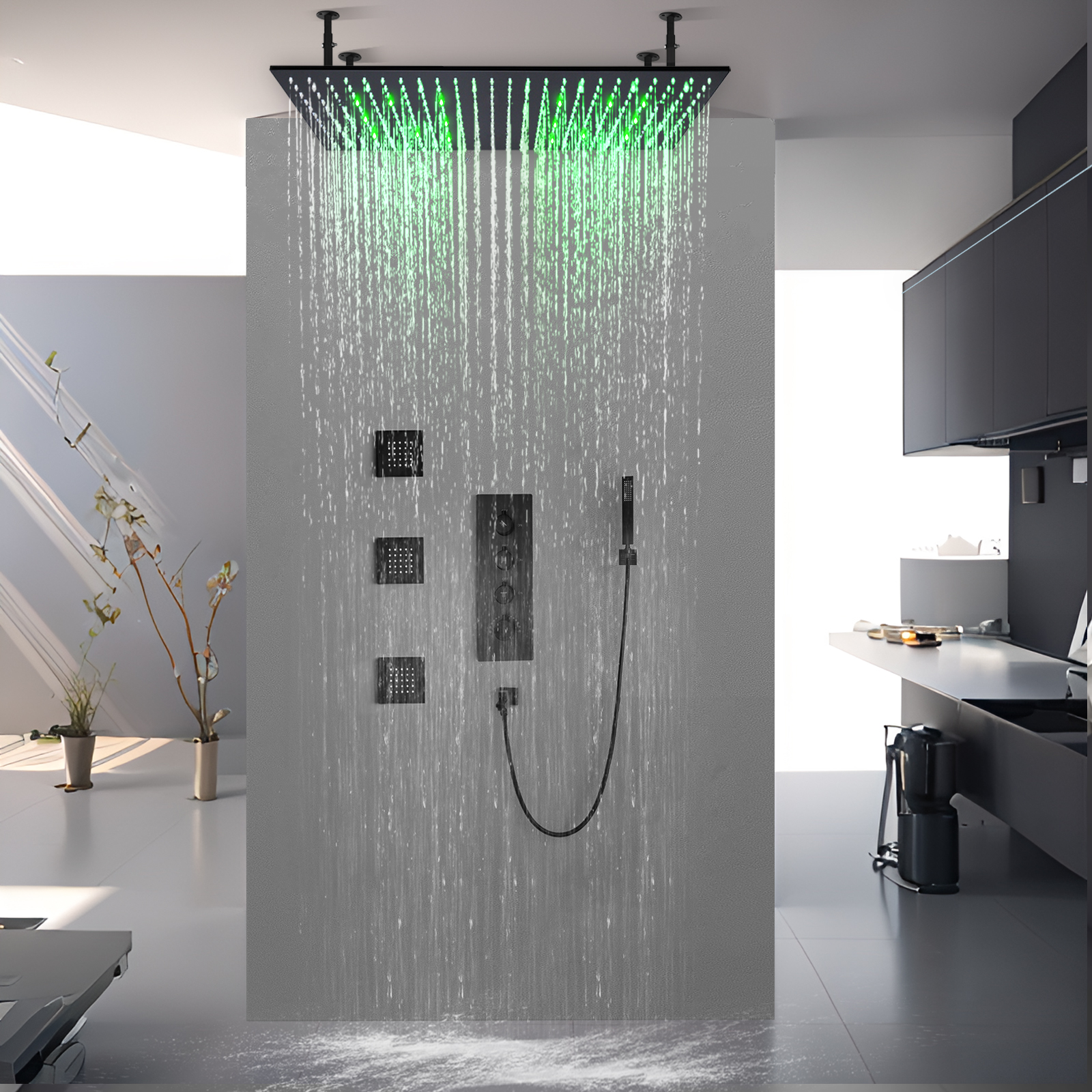 100x50cm teto do banheiro grande torneira de água led sistema chuveiro pulverização massagem banda para colocar água