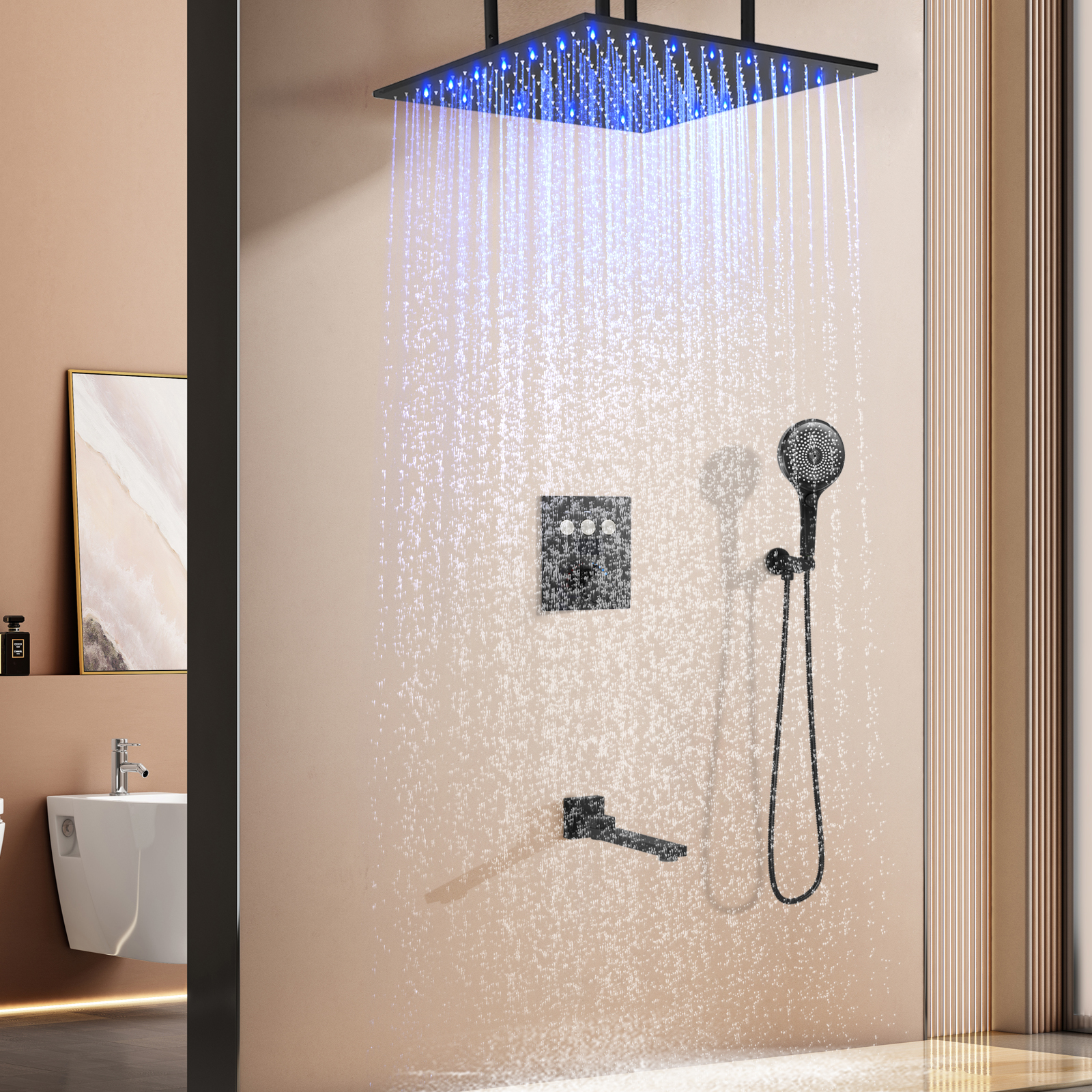 Número de temperatura led mostrando sistema de chuveiro do banheiro temperatura constante bronze chuva chuveiro cabeça segurando kit combinação