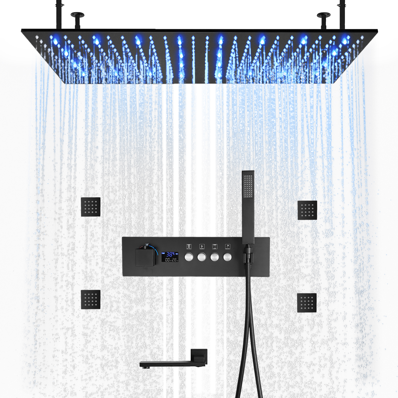 Banheiro pendurado o sistema de torneira do chuveiro temperatura constante led chuva cabeça chuveiro fita dobrada para fora da entrada água
