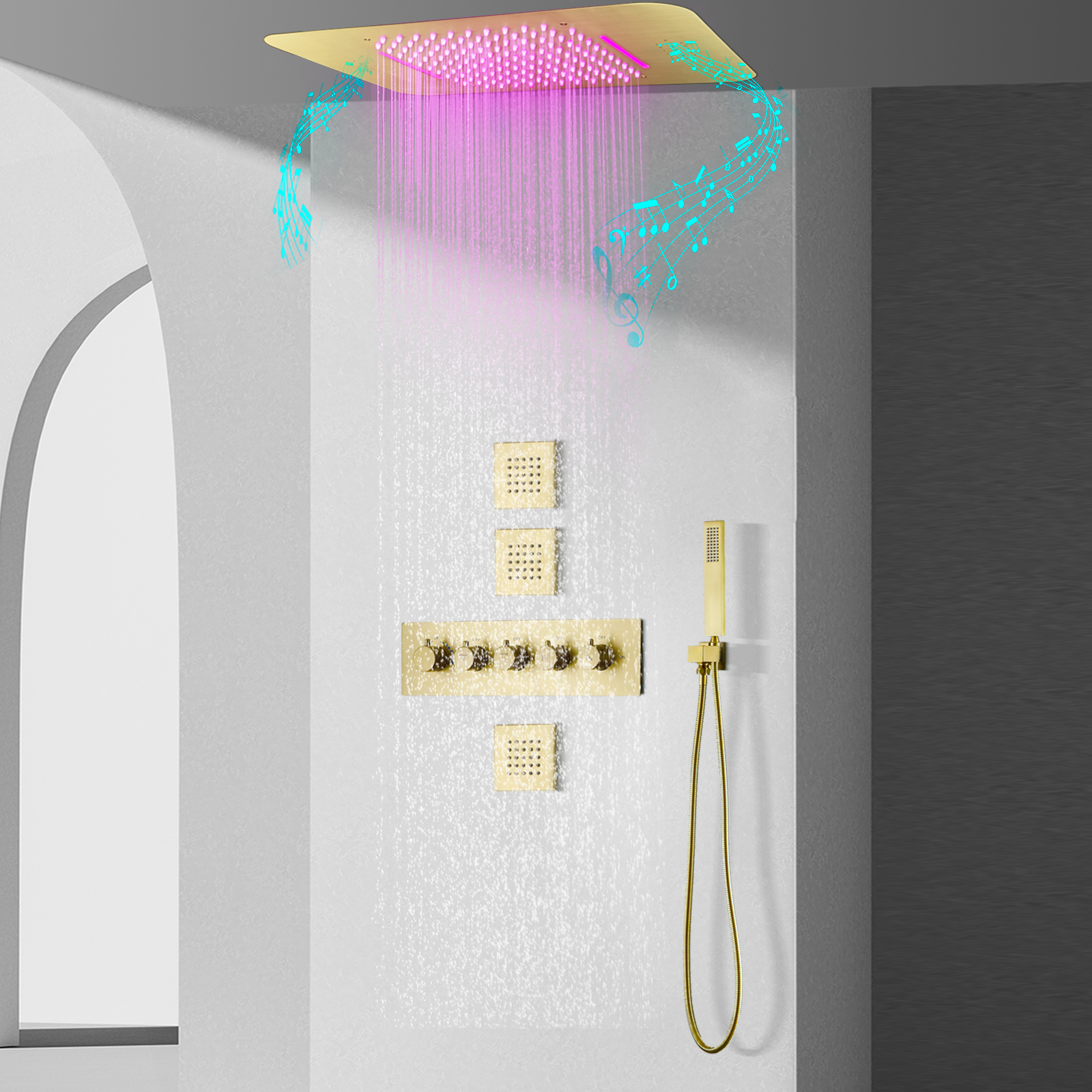 Banheiro escondido chuva chuveiro misturador torneira 23x15ing montagem no teto termostática escovado ouro chuva chuveiro cachoeira sprinkler sho