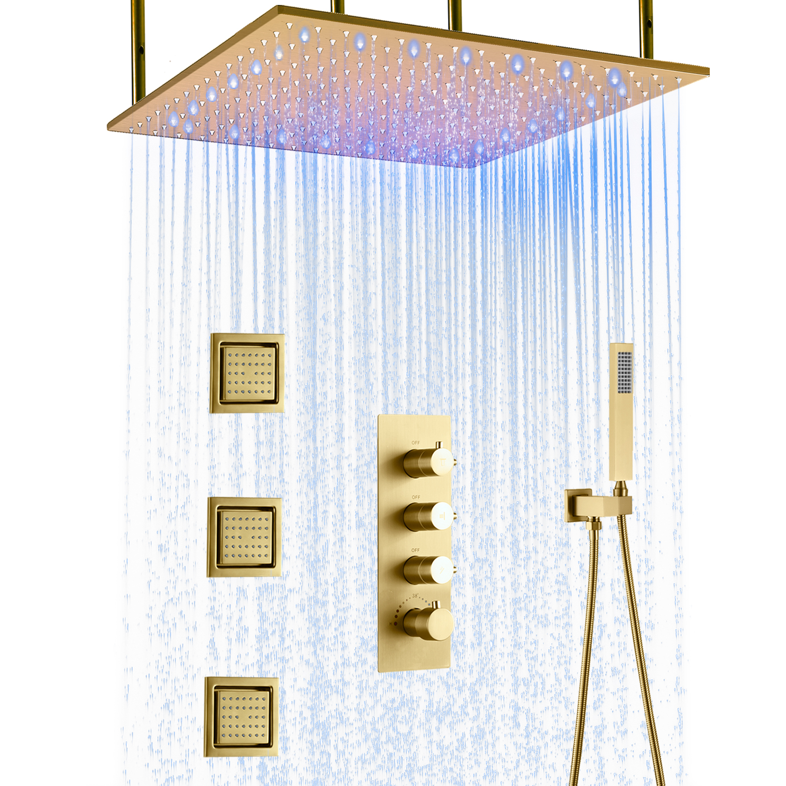 Chuveiro montado na parede Banheiro Conjunto misturador de chuveiro oculto dourado com cabeça de chuveiro de chuva