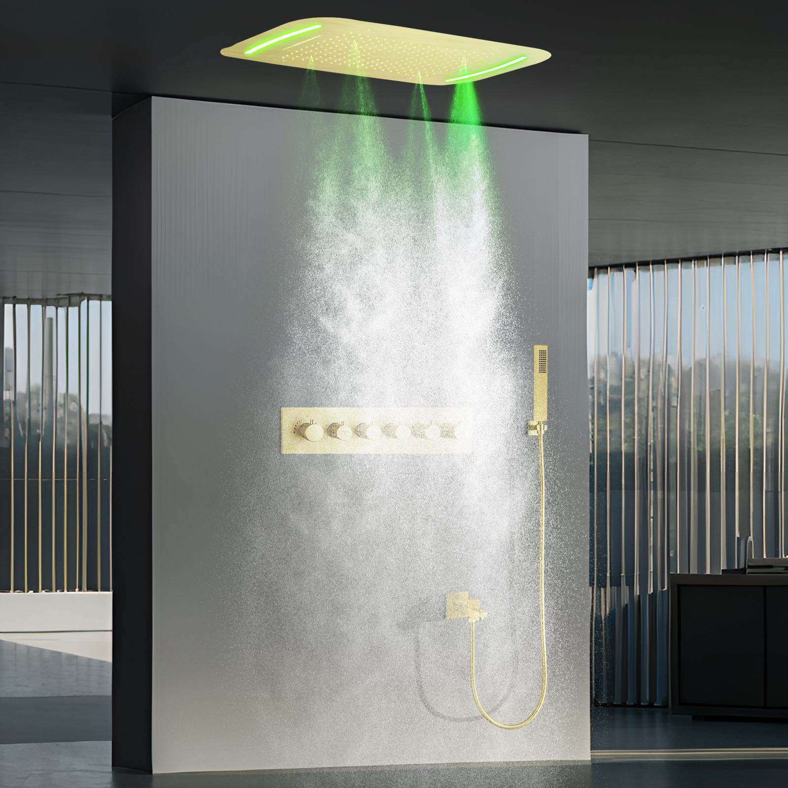 Conjunto de sistema de chuveiro darkweight, termostato led, banheiro, banheira, chuveiro, spray, sistema de cabeça de chuveiro, spa