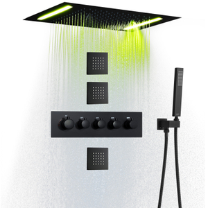 Preto fosco sistema de chuveiro chuva set14 x 20 Polegada grande banheiro led cabeça chuveiro bronze luxo termostática torneira mensagem pulverizador