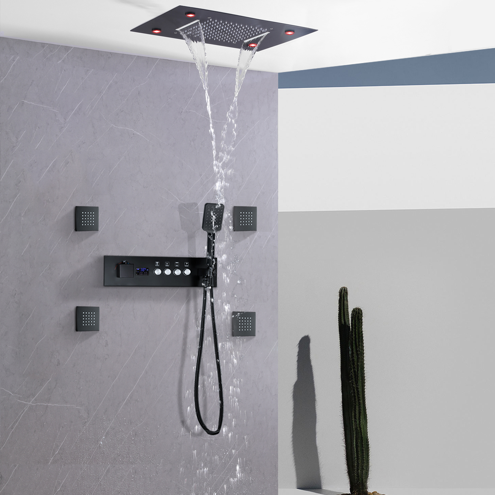 500*360mm conjunto torneira do chuveiro temperatura constante display digital chuveiro led preto fosco banho escondido misturadores de chuveiro