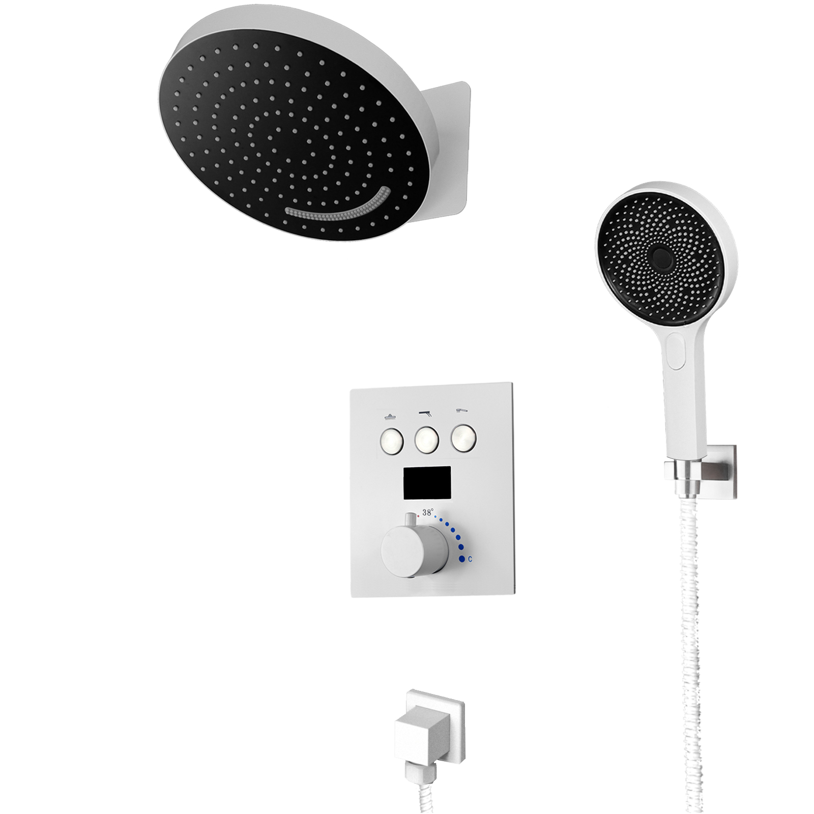 12 Polegada branco simples botão termostático número mostra sistema de torneira água banheiro massagem jet chuveiro suíte