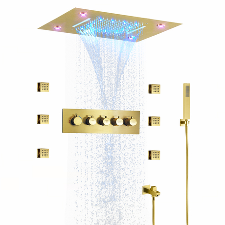 50x36CM montado na parede Banheiro teto LED conjunto de torneira do sistema de chuveiro com cascata de chuva