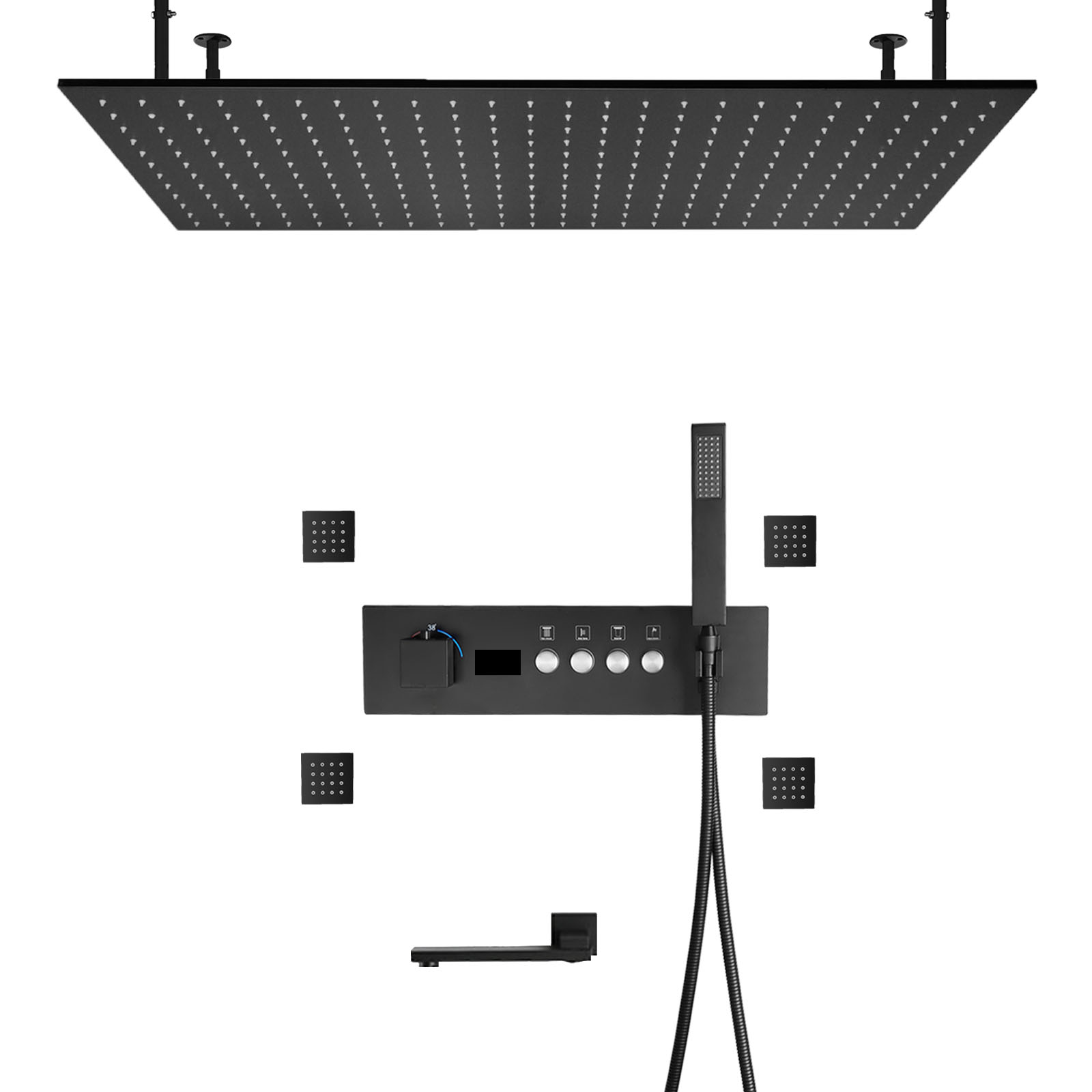 Pato preto temperatura constante led número explícito misturado válvula de chuveiro corpo torneira da banheira conjunto sistema cabeça chuveiro