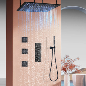 Sistema de chuveiro de banheiro quadrado montado na parede LED Conjunto de torneira de chuveiro termostático Chuveiro de chuva Banheira Bocal de massagem