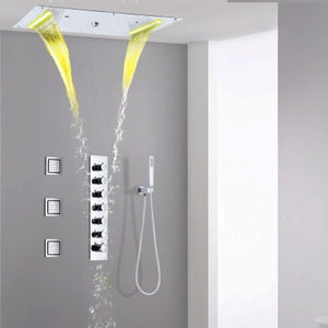 Led cromado cachoeira chuveiro sistema de chuveiro de chuva banheiro coluna de chuveiro escondida conjunto de torneira de nebulização