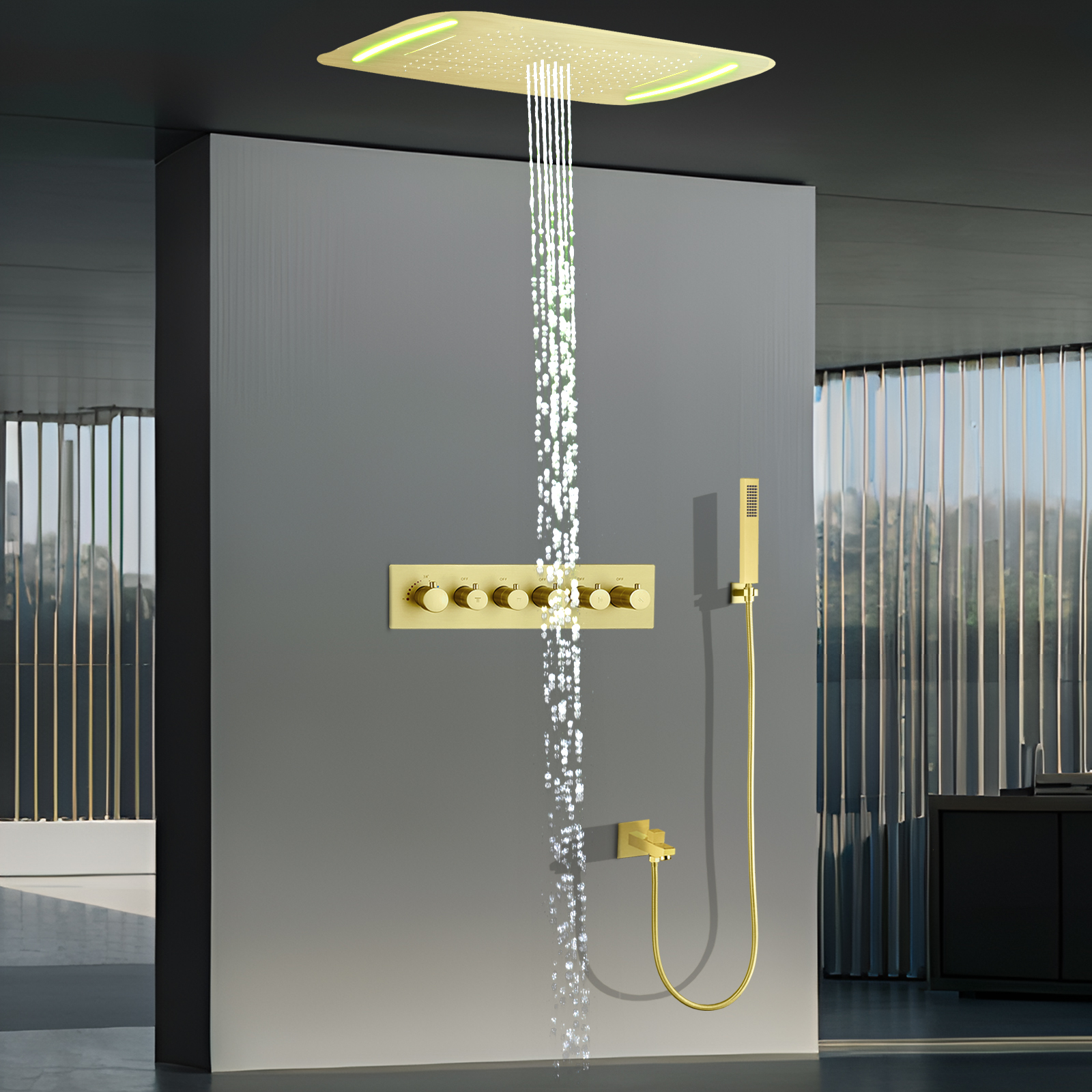 Conjunto de sistema de chuveiro darkweight, termostato led, banheiro, banheira, chuveiro, spray, sistema de cabeça de chuveiro, spa