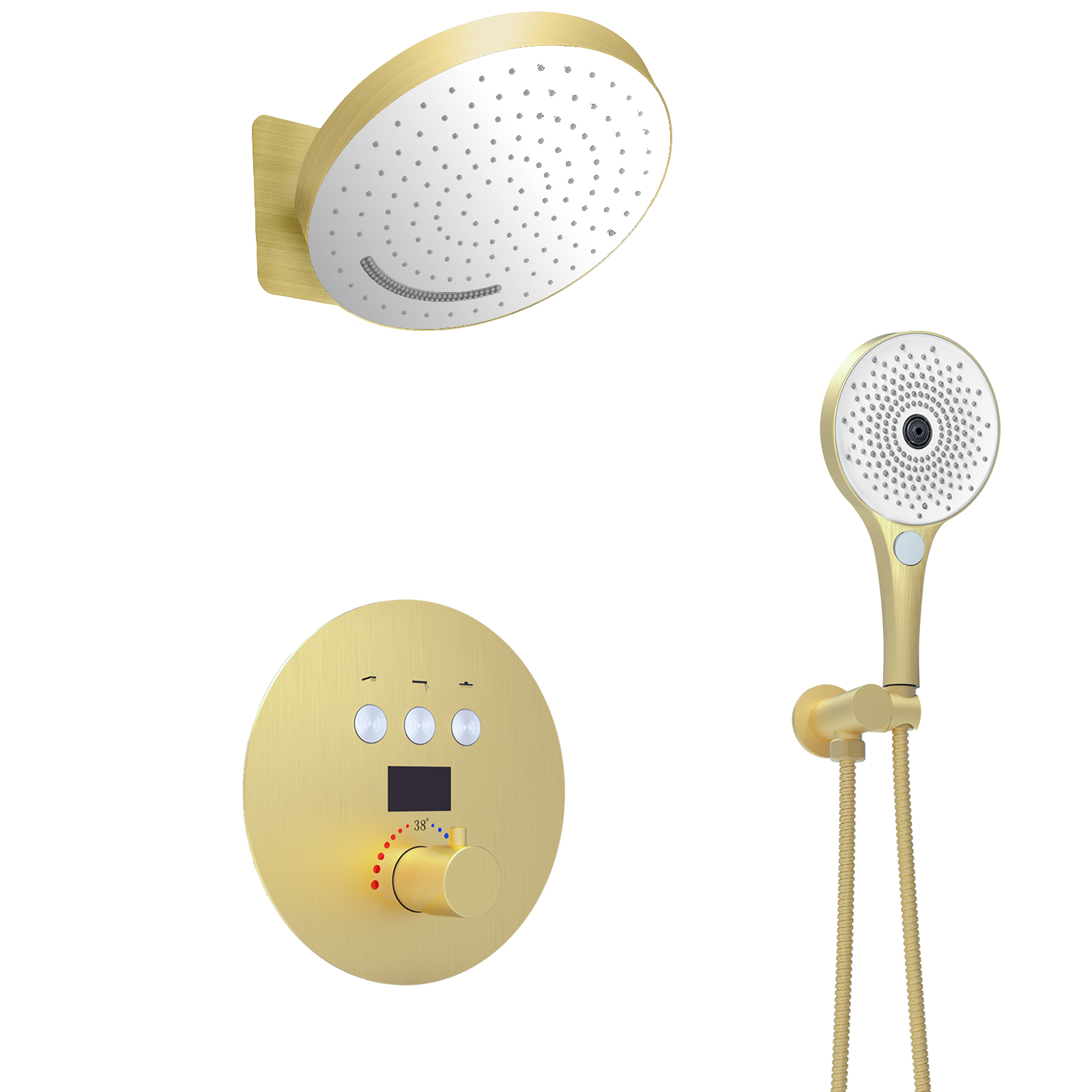Kit de torneira com display digital com termostato de ouro escovado, conjunto de sistema de jato de massagem para banheira de banheiro
