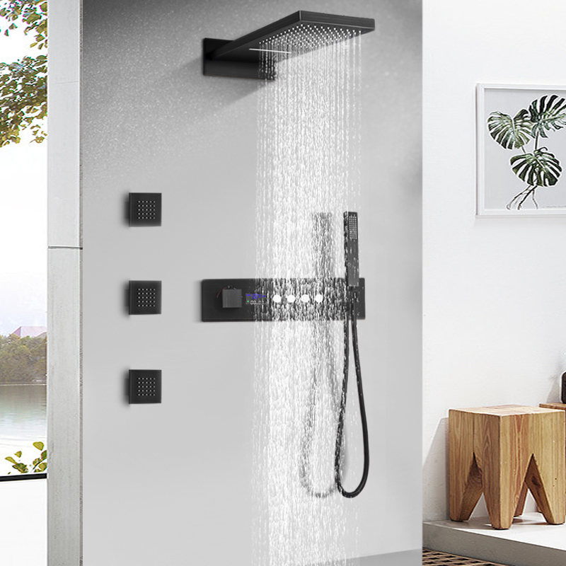 Novo display digital fixado na parede conjunto de chuveiro banho termostática banheiro escondido misturador do chuveiro com chuveiro mão