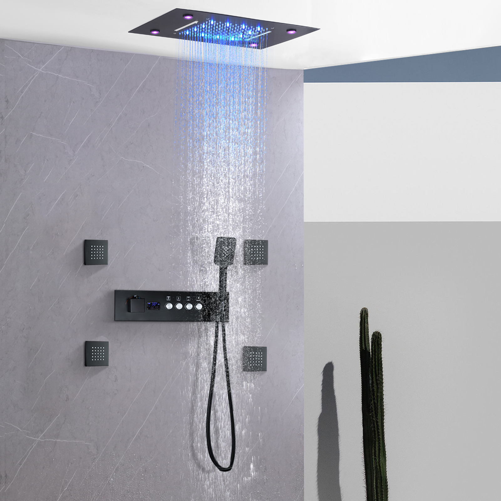 500*360mm conjunto torneira do chuveiro temperatura constante display digital chuveiro led preto fosco banho escondido misturadores de chuveiro