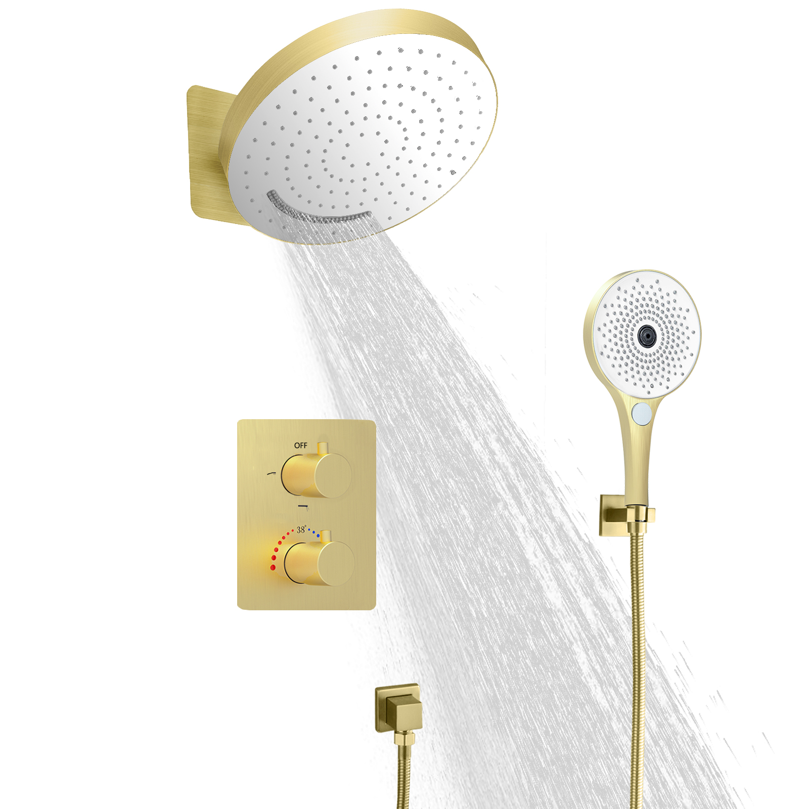 Cabeça de chuveiro circular de 12 polegadas, 3 funções, temperatura constante, tração de seda, sistema de chuveiro de chuva, multifuncional, portátil