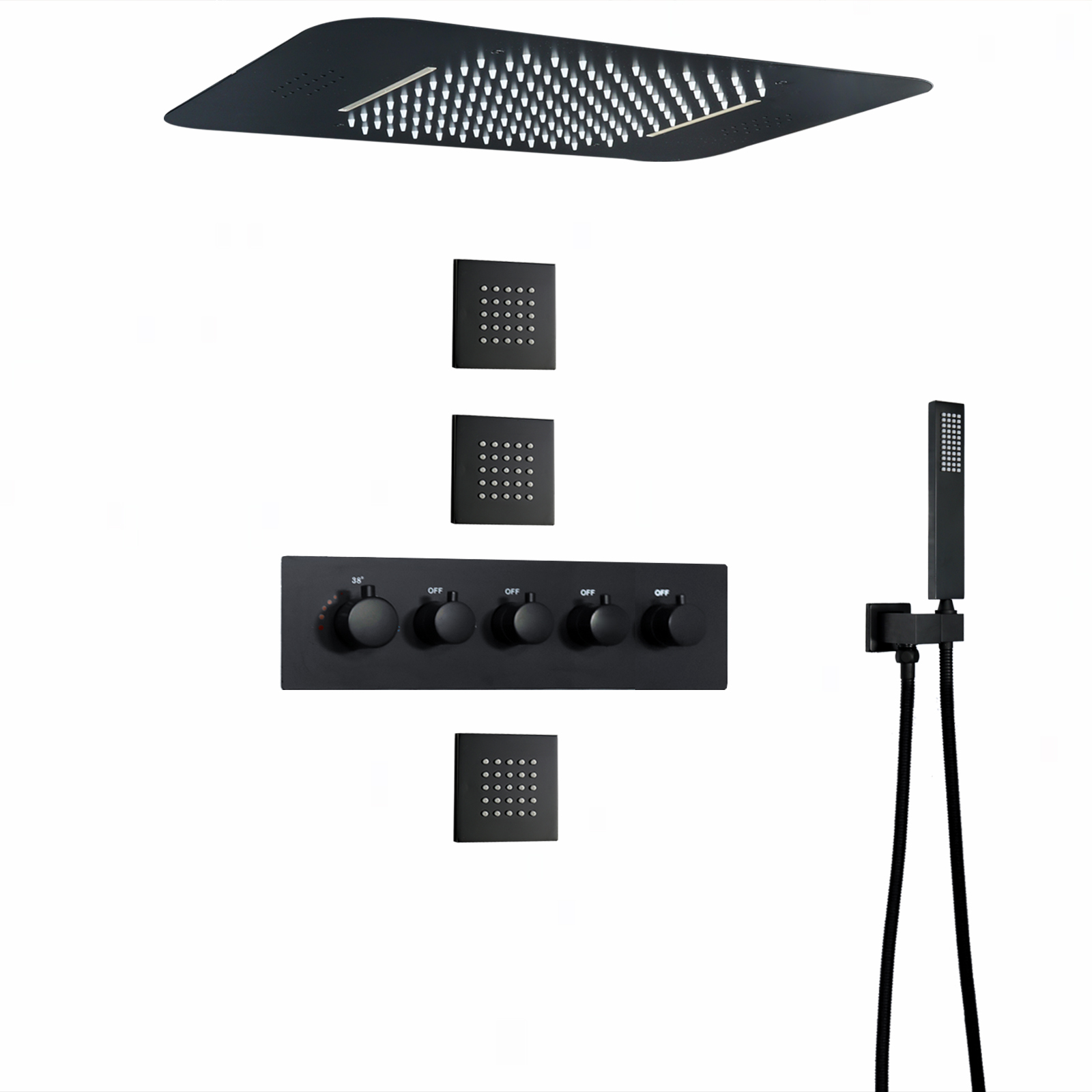Black Music Multifuncional Banheira Termostato Torneira LED Conjunto de Chuveiro com Chuveiro de Mão