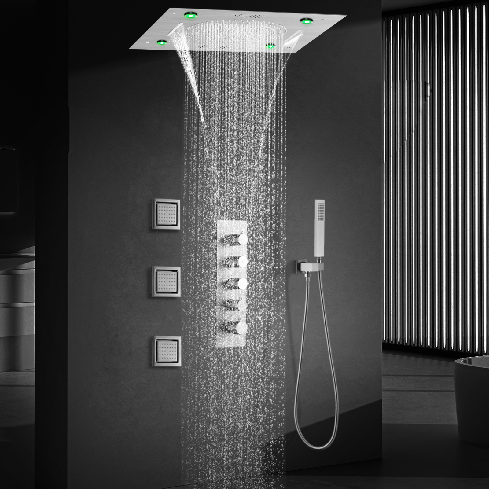 Conjunto de chuveiro termostático escovado, torneira de cobre, bico de massagem oculto para banheiro