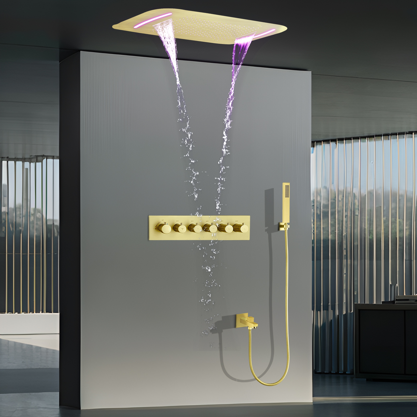 Conjunto de sistema de chuveiro darkweight, termostato led, banheiro, banheira, chuveiro, spray, sistema de cabeça de chuveiro, spa
