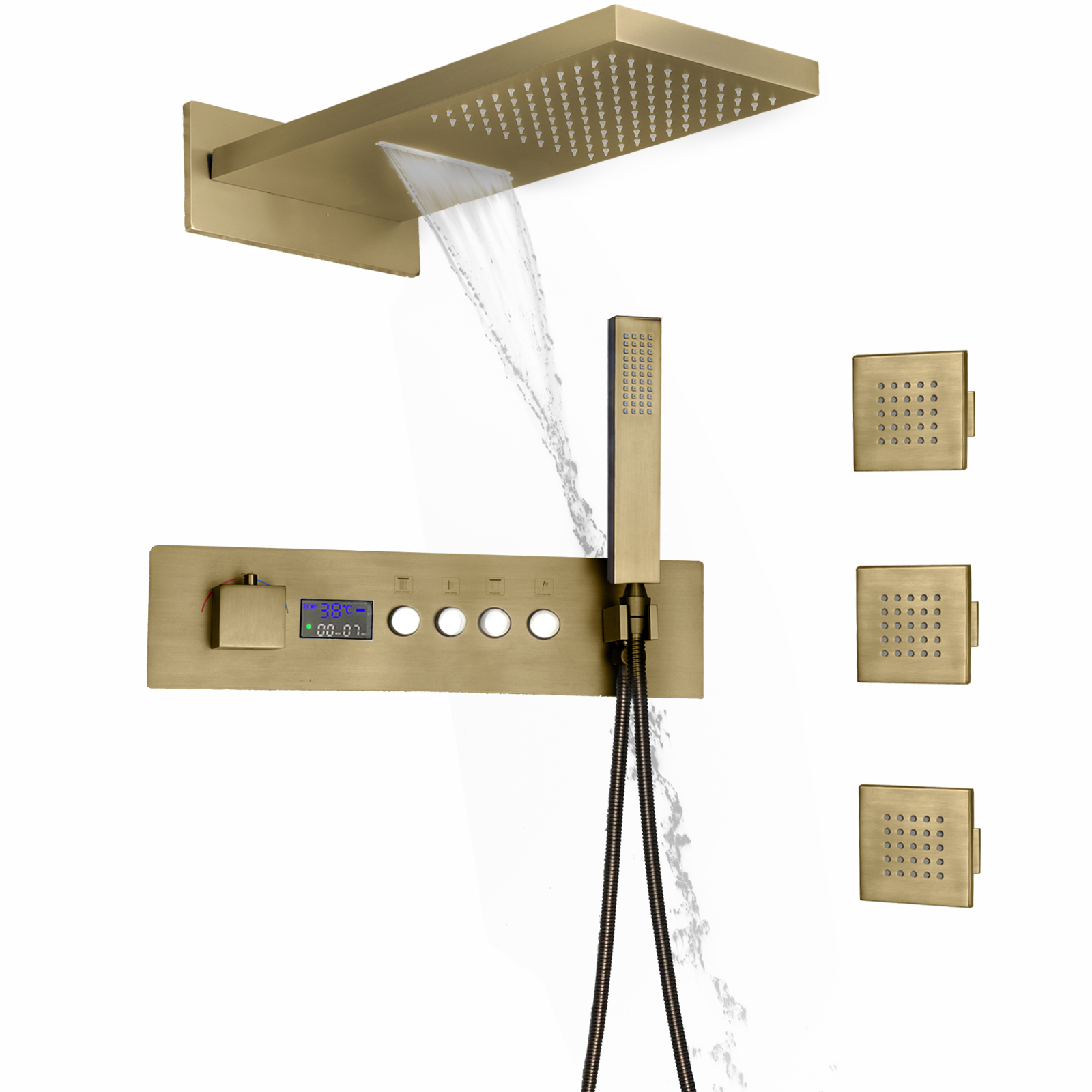 Montado na parede do banheiro led display digital termostática torneira do chuveiro conjunto com chuvas cachoeira cabeça de chuveiro